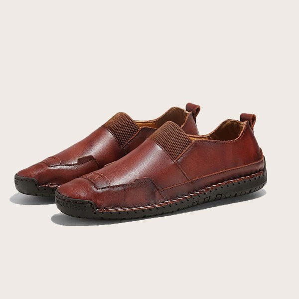 

Men Letter Embossed Flat Loafers, Redwood