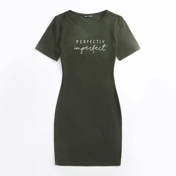 

Letter Graphic Bodycon Dress, Army green