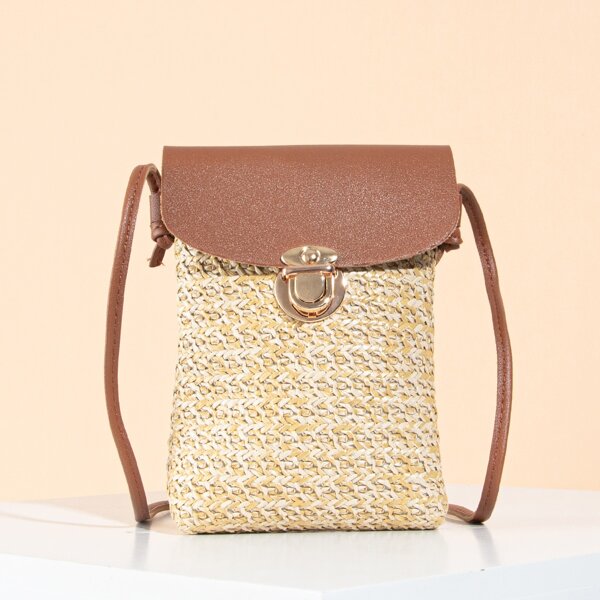 

Colorblock Pattern Straw Bag, Brown