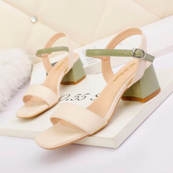 

Two Tone Chunky Heeled Sandals, Beige