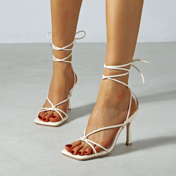 

Minimalist Tie Leg Strappy Sandals, Beige
