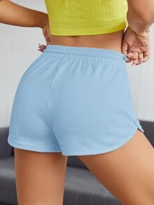 SHEIN EZwear 素色海豚短褲 - 淺藍色 - 查看 2