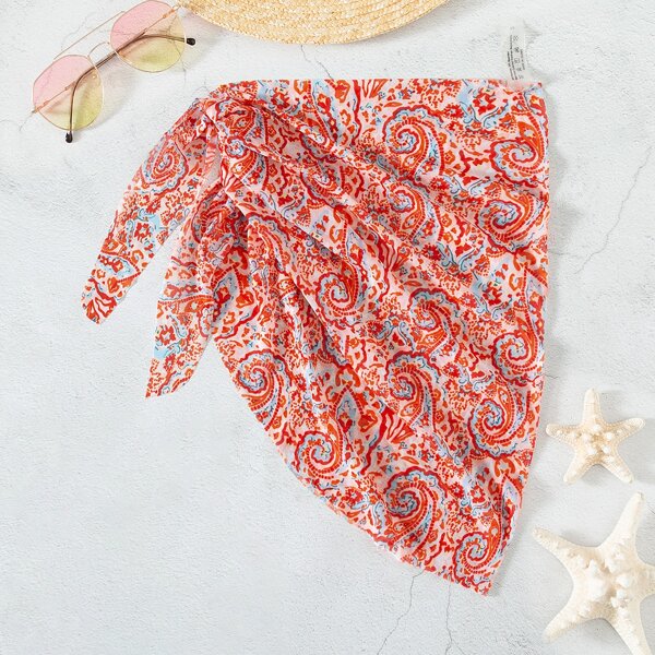 

Allover Print Knot Side Cover Up Skirt, Multicolor