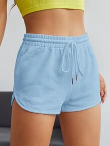 SHEIN EZwear 素色海豚短褲 - 淺藍色 - 查看 3