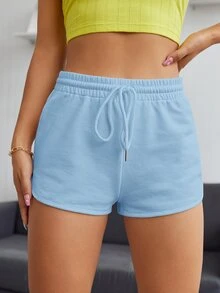 SHEIN EZwear 素色海豚短褲 - 淺藍色 - 查看 5