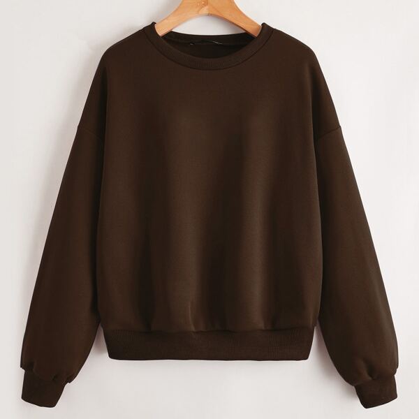

Solid Drop Shoulder Pullover, Chocolate brown