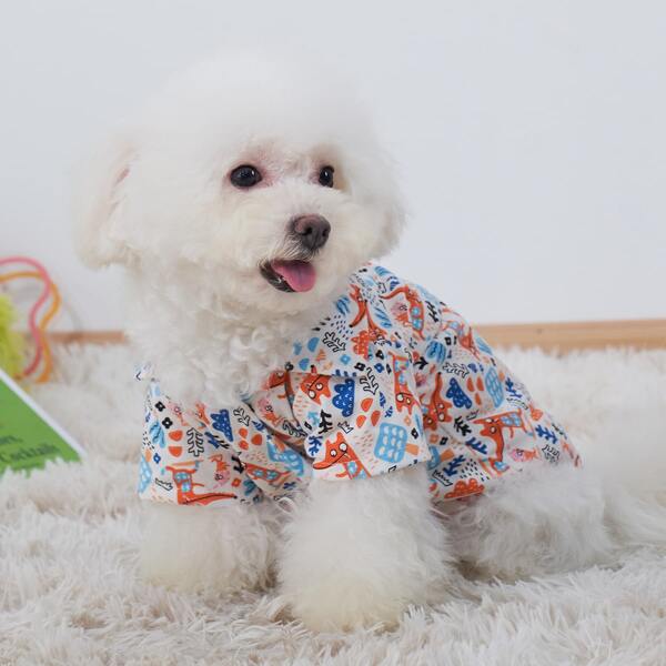 

Cartoon Fox Print Pet Shirt, Multicolor