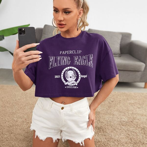 

Drop Shoulder Letter Graphic Tee, Purple