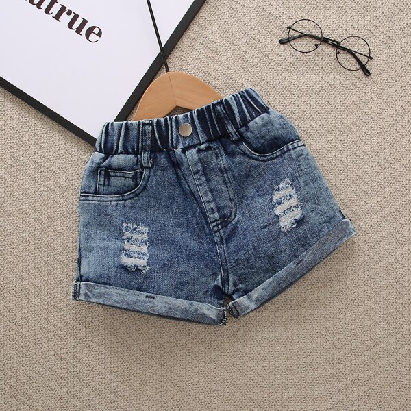 

Toddler Girls Ripped Denim Shorts, Medium wash