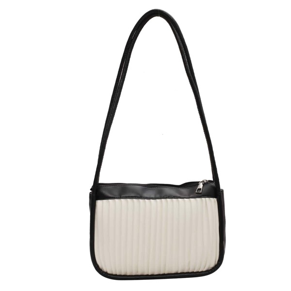 

Ruched Shoulder Bag, Black and white