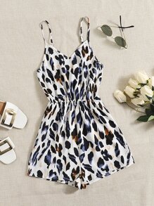 SHEIN Leopard Slip Romper - Multicolor - View 1