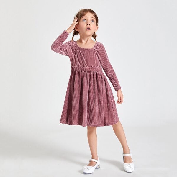 

Toddler Girls Solid Square Neck Dress, Dusty pink