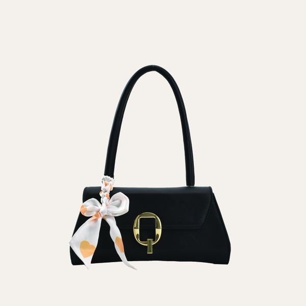 

Scarf Decor Buckle Shoulder Bag, Black