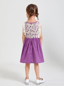 SHEIN 小女童花卉圖案荷葉邊洋裝