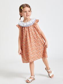SHEIN 小女童小碎花荷葉邊洋裝