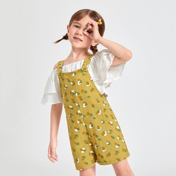 

Toddler Girls Allover Print Pinafore Jumpsuit, Mustard yellow