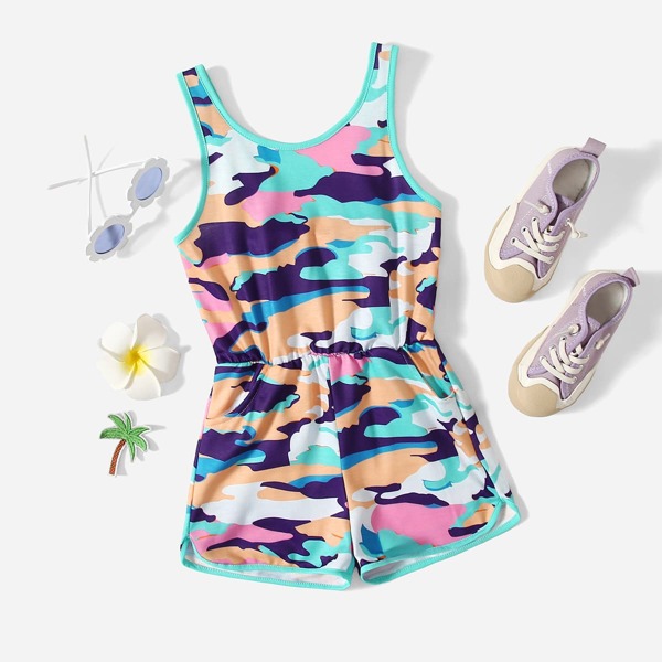 

Toddler Girls Camo Print Patch Pocket Tank Romper, Multicolor