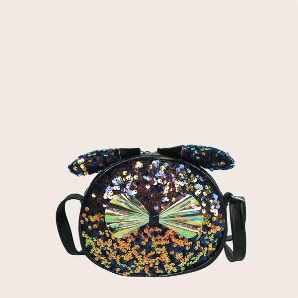 

Girls Sequins & Bow Decor Crossbody Bag, Black