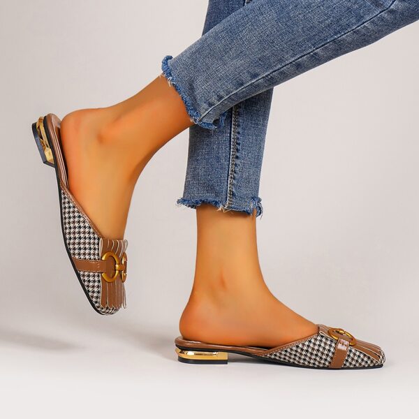 

Houndstooth Graphic Fringe Decor Flat Mules, Multicolor