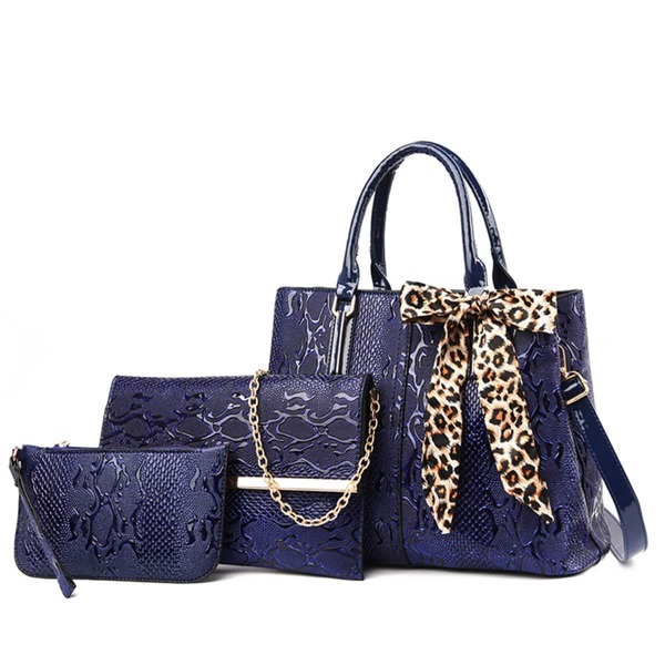 

Scarf Decor Textured Tote Bag Set, Blue