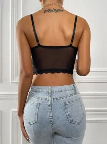 Crop Lace Bustier Cami Top - Black - View 3
