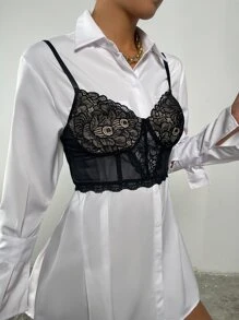 Crop Lace Bustier Cami Top - Black - View 4