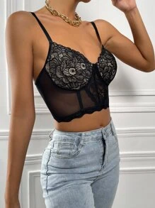 Crop Lace Bustier Cami Top - Black - View 5