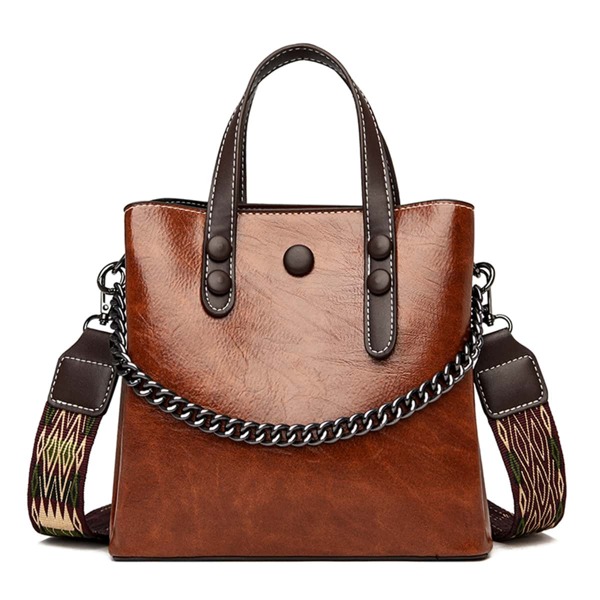 

Snap Button Chain Satchel Bag, Brown