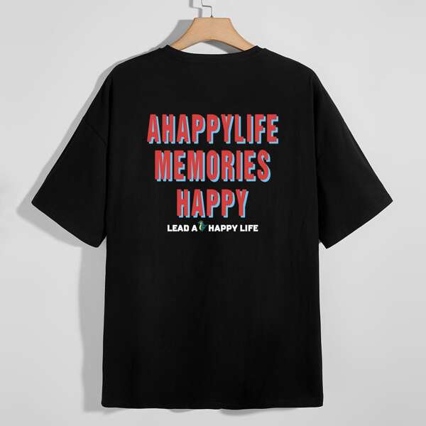 

Men Letter Graphic Crew Neck Tee, Black
