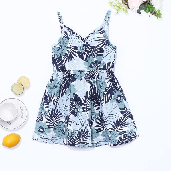 

Toddler Girls Tropical Print Surplice Front Cami Dress, Multicolor