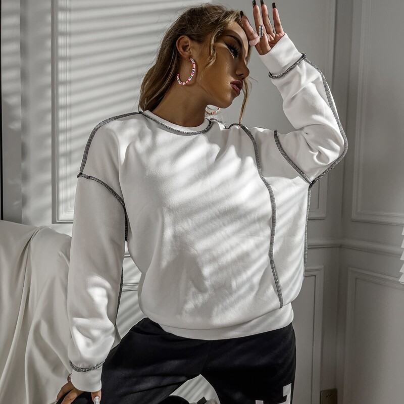 

Topstitching Drop Shoulder Sweatshirt, White