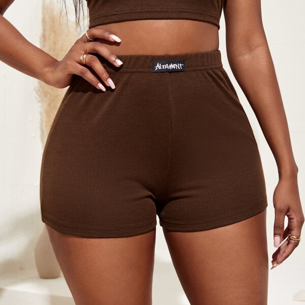 

Letter Patched Track Shorts, Chocolate brown