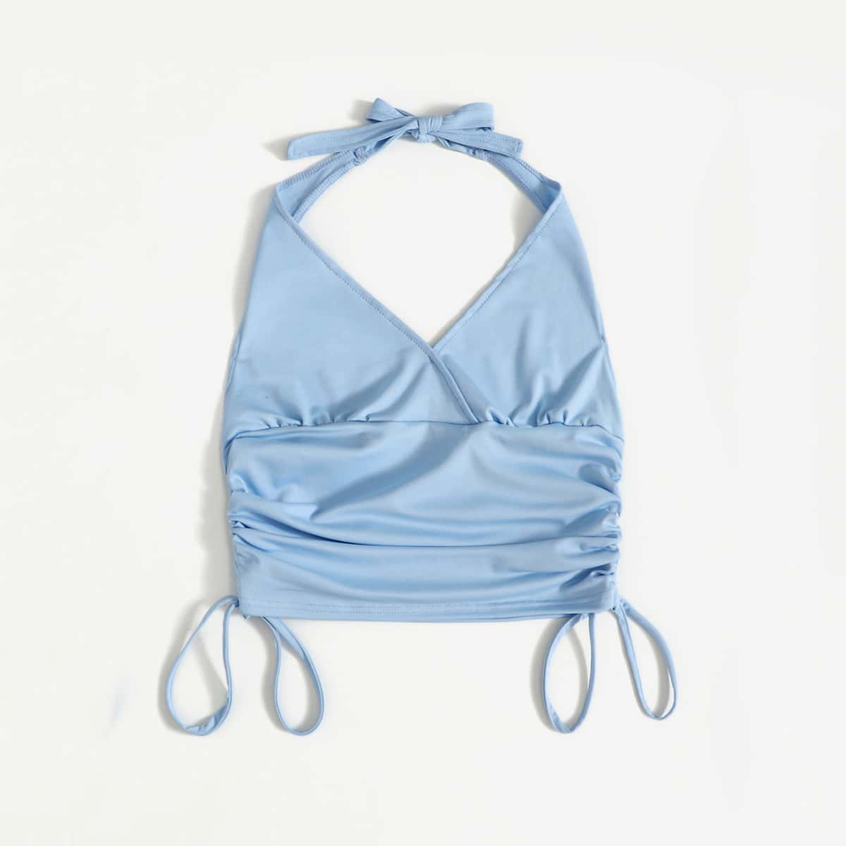

Solid Drawstring Halter Top, Baby blue
