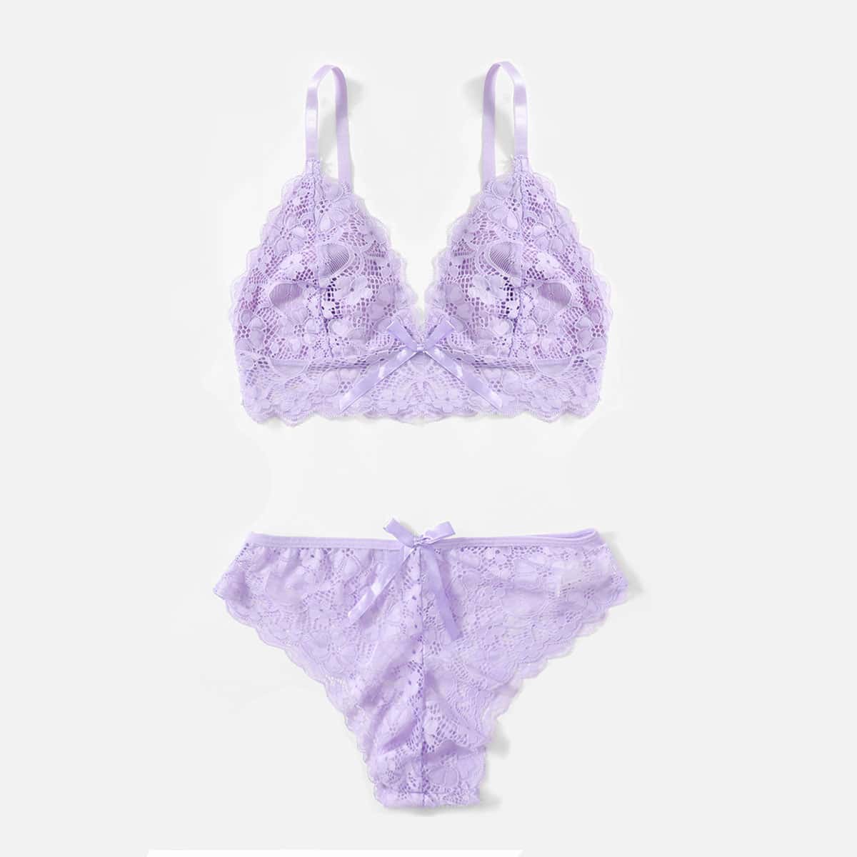 

Floral Lace Lingerie Set, Mauve purple