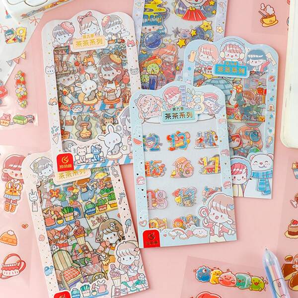 

4sheets Cartoon Graphic Random Sticker, Multicolor
