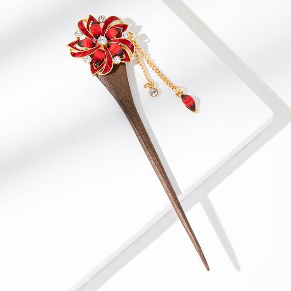

Rhinestone Flower Decor Hair Pin, Red
