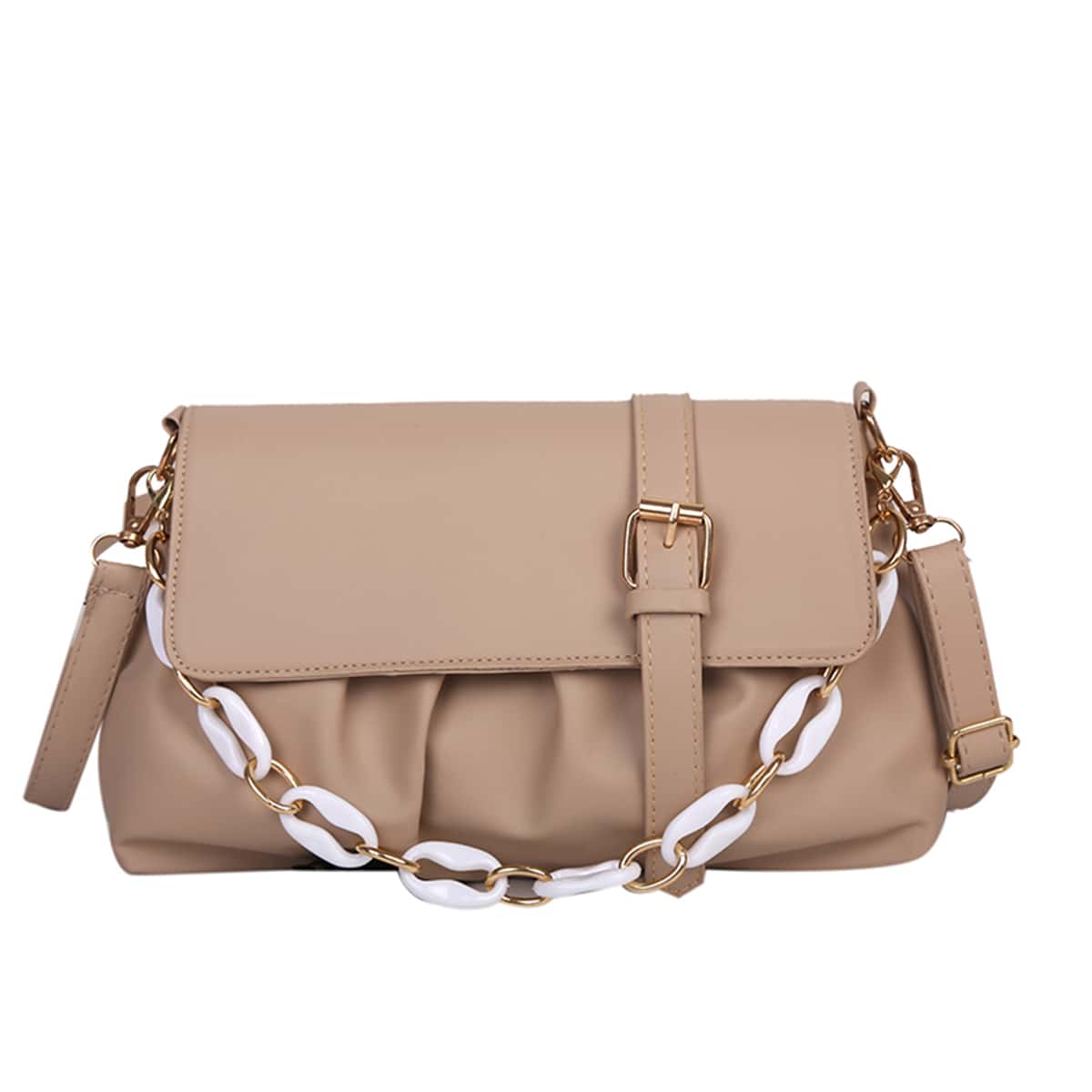 

Buckle Decor Flap Shoulder Bag, Khaki