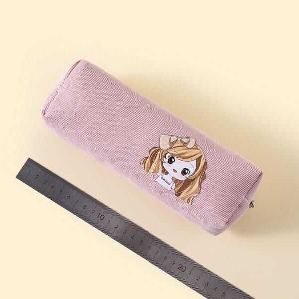 

Cartoon Girl Print Pencil Bag, Pink