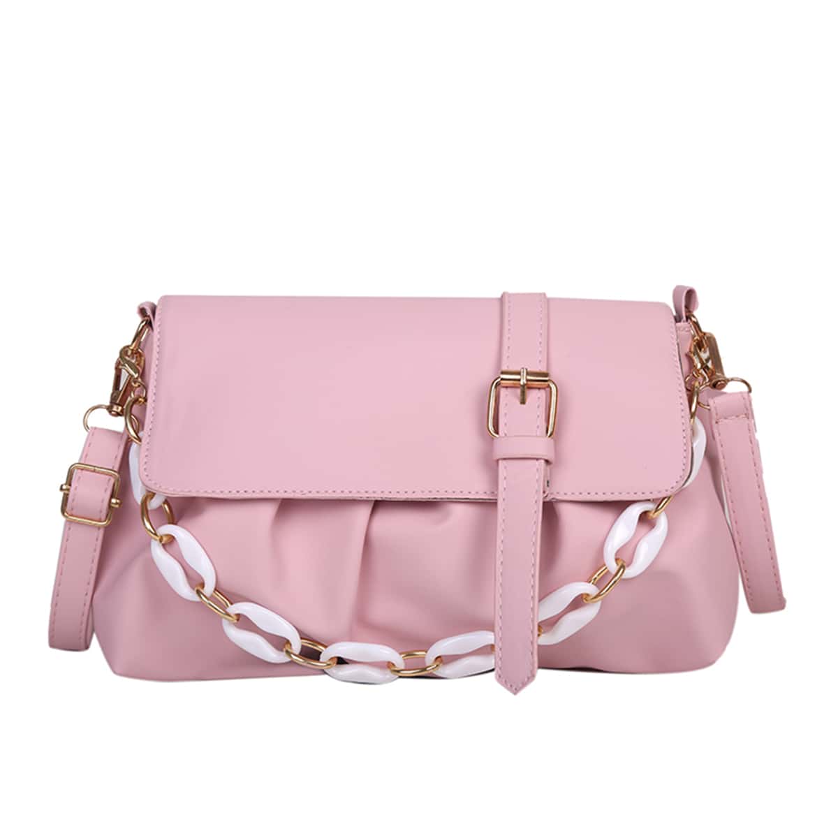 

Buckle Decor Ruched Design Shoulder Bag, Pink