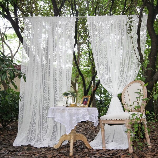 

Flower Embroidery Single Panel Curtain, White