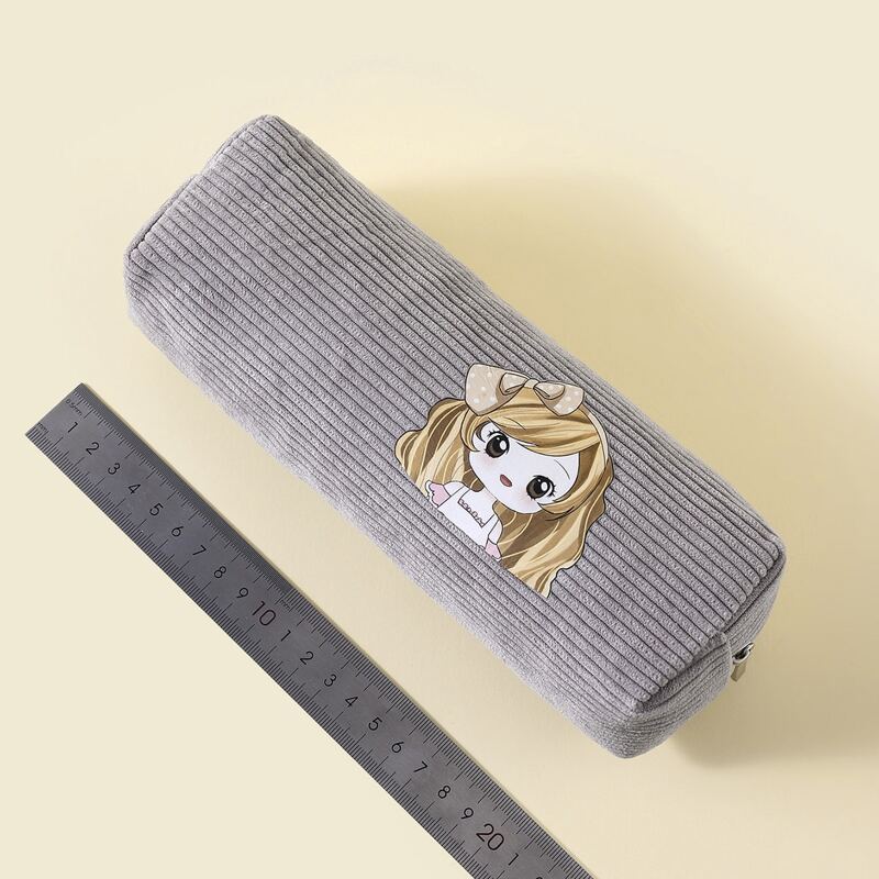 

Cartoon Girl Print Pencil Bag, Light grey