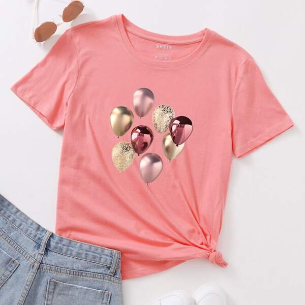 

Balloon Print Short Sleeve Tee, Watermelon pink