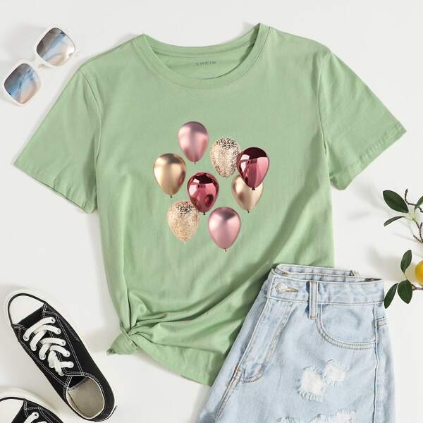 

Balloon Print Short Sleeve Tee, Green
