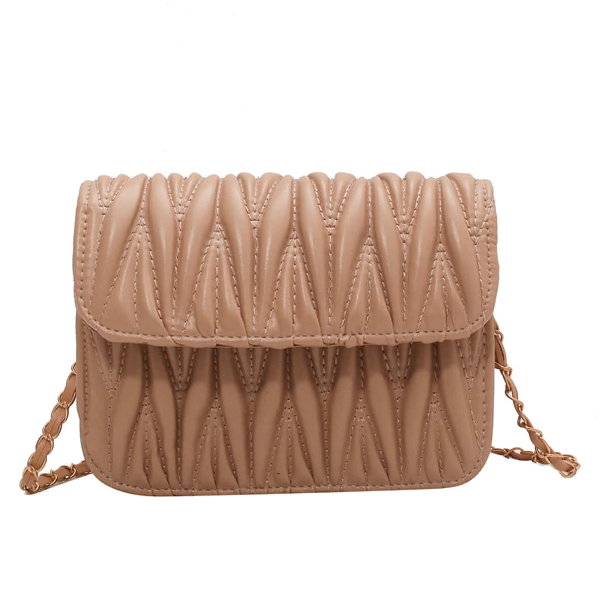 

Quilted Chain Strap Crossbody Bag, Khaki