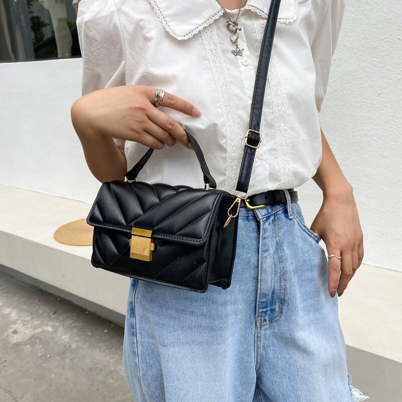 

Quilted Satchel Bag, Black