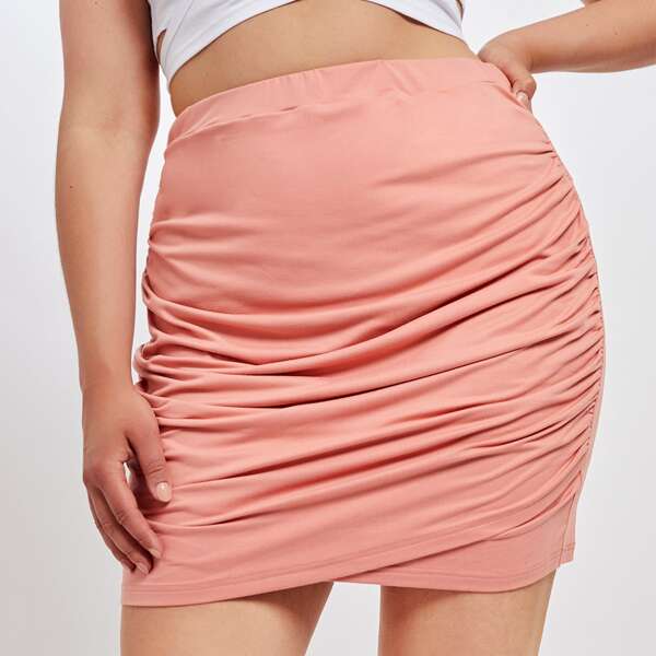

Plus Ruched Bodycon Skirt, Baby pink