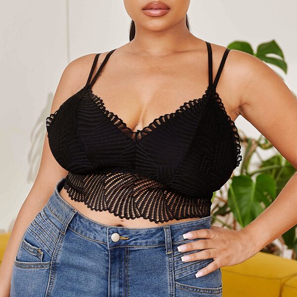 

Plus Scallop Lace Longline Bralette, Black