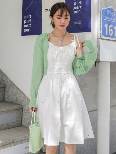 DAZY 花柄刺繡 シャーリングウエスト キャミドレス カーディガンなし