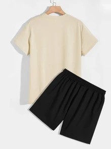 Manfinity Campus Court Aesthetic Post--Men Letter Graphic Tee & Drawstring Waist Shorts - Multicolor - View 2