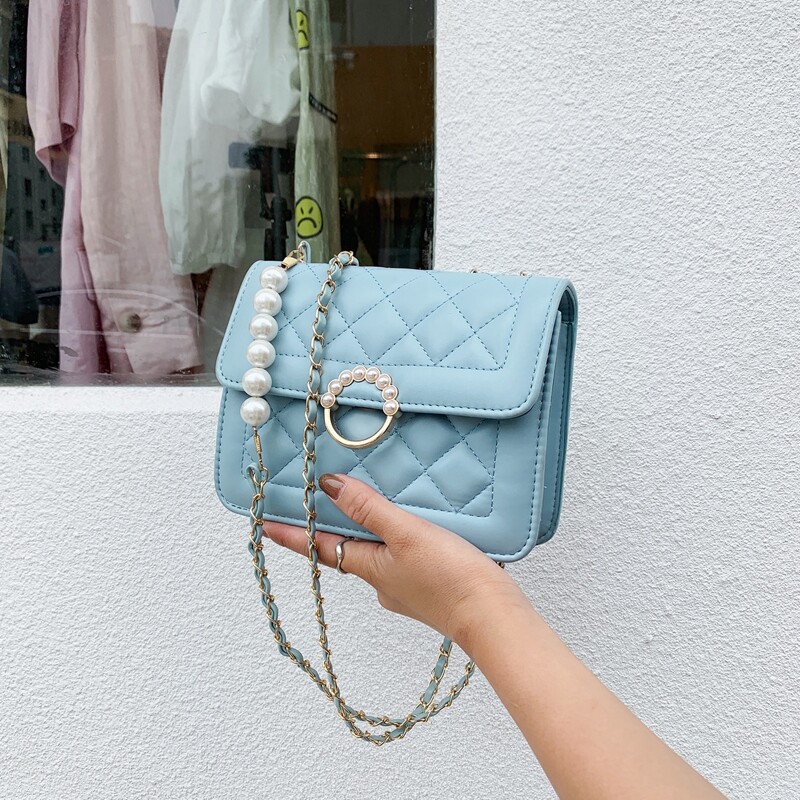 

Quilted Chain Bag, Blue